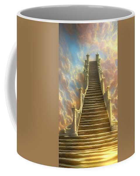 Digital Stairway Heaven Gold Clouds Coffee Mug featuring the digital art Stairway to Heaven by Beverly Read