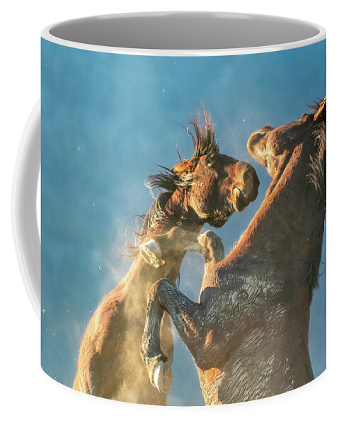 Nevada Coffee Mug featuring the photograph Stallions Fighting at Sunset by Marc Crumpler