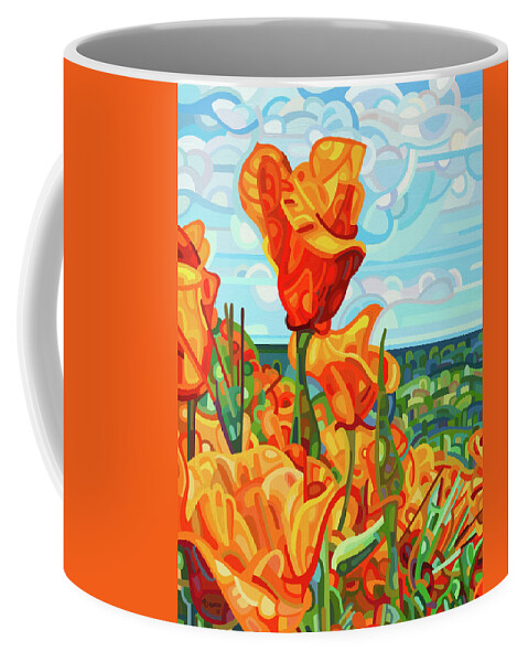 Red Orange Poppies Coffee Mug featuring the painting Standing Tall by Mandy Budan