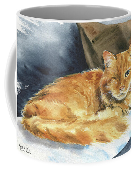 Cats Coffee Mug featuring the painting Stanley Fluffy Ginger Cat Painting by Dora Hathazi Mendes