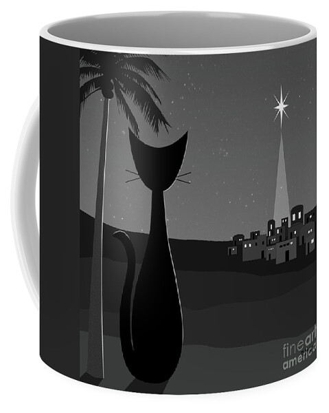 Star Coffee Mug featuring the digital art Star of Bethlehem Grayscale by Donna Mibus