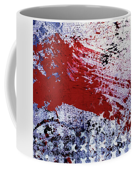 Red Coffee Mug featuring the painting STAR SPANGLED IV Red White and Blue Abstract by Lynnie Lang