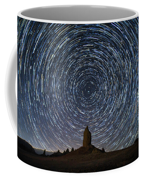 Searles Dry Lake Basin Coffee Mug featuring the photograph Star Trails at Trona Pinnacles by Lindsay Thomson