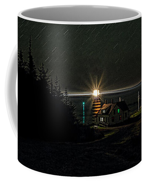 Star Trails At West Quoddy Head Lighthouse Coffee Mug featuring the photograph Star Trails At West Quoddy Head Light by Marty Saccone