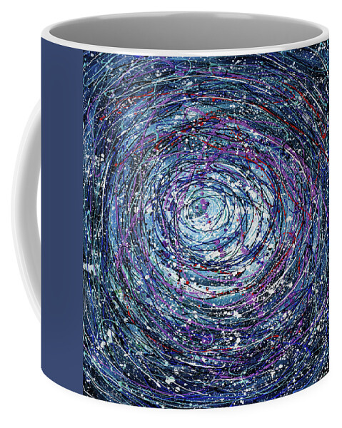Olena Art Coffee Mug featuring the painting Star Trails Circular Abstract Pollock inspired artwork. by OLena Art by Lena Owens - Vibrant DESIGN