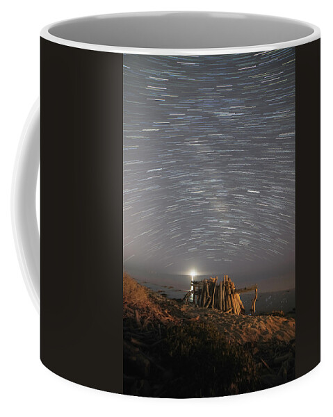 Star Trails Coffee Mug featuring the photograph Star Trails over Driftwood Teepee by Lindsay Thomson