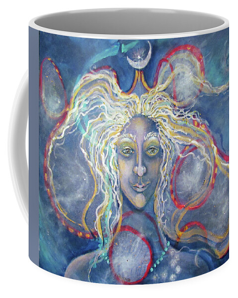 Star Woman. Star Coffee Mug featuring the painting Star Woman The Lady Star Moon by Feather Redfox