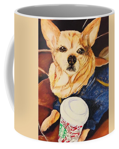 Pet Coffee Mug featuring the painting Starbucks Lover by Tetiana Bielkina