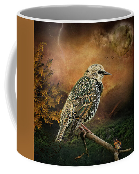 Starling Coffee Mug featuring the digital art Starling by Maggy Pease