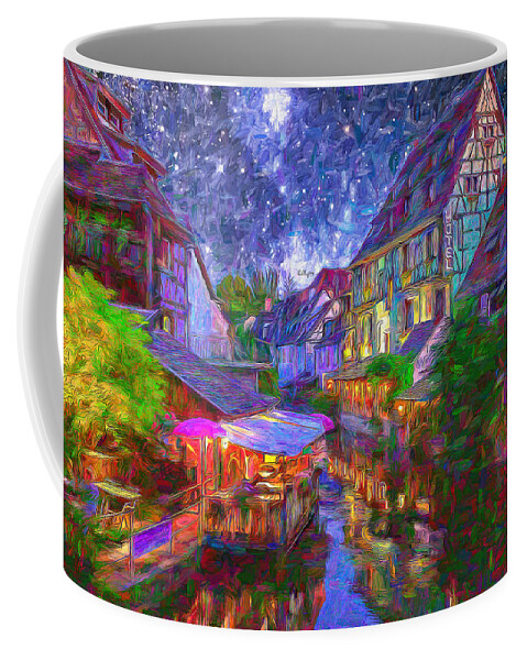Paint Coffee Mug featuring the painting Starry night in Colmar France by Nenad Vasic