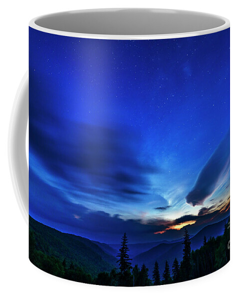 June Coffee Mug featuring the photograph Stars and First Light in the Highlands by Thomas R Fletcher