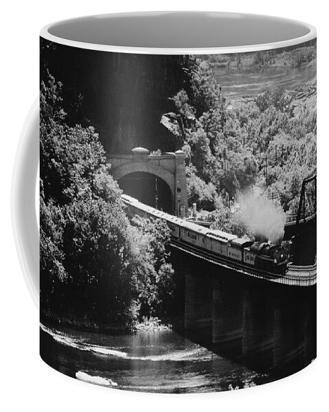 Steam Locomotive Coffee Mug featuring the photograph Steaming into Harpers Ferry by Steve Ember
