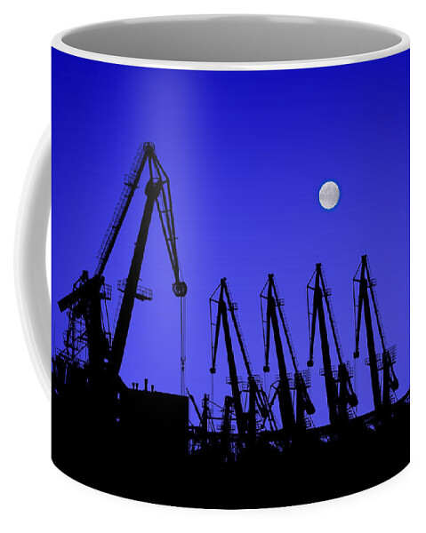 Harbor Coffee Mug featuring the photograph Steel Mantises in the Moonlight by Joe Bonita