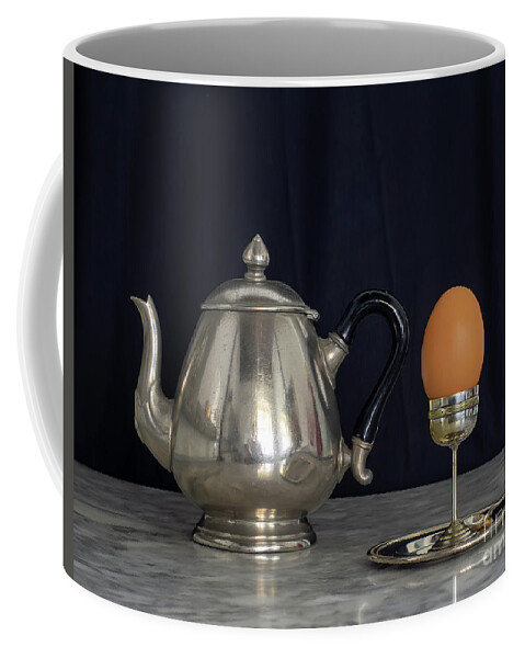 Patina Coffee Mug featuring the photograph Sterling Silver Eggcup and Teapot Black Background Still Life by Pablo Avanzini