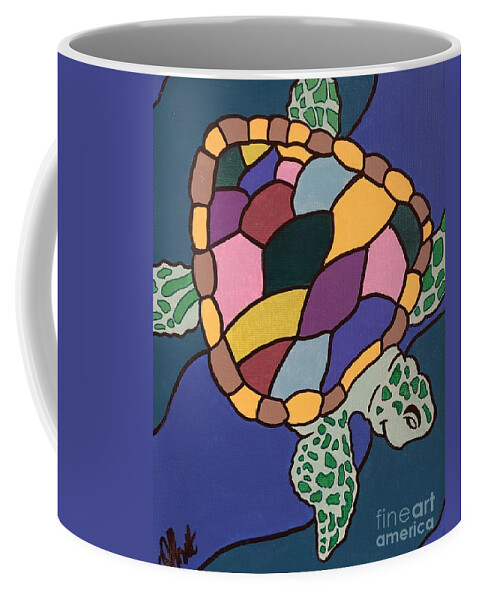 Turtle Coffee Mug featuring the painting Steve The Sea Turtle by Elena Pratt