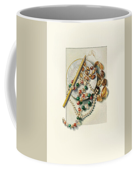 Trompe L'oeile Coffee Mug featuring the drawing Still Life With Three Necklaces by Judy Frisk
