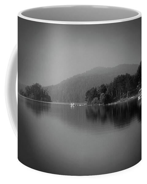 Black And White Coffee Mug featuring the photograph Stillness on Lake Chatuge by James C Richardson