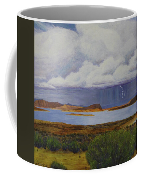 Kim Mcclinton Coffee Mug featuring the painting Storm at Lake Powell- center panel of three by Kim McClinton
