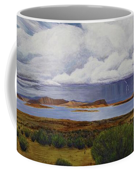 Kim Mcclinton Coffee Mug featuring the painting Storm at Lake Powell- panorama by Kim McClinton