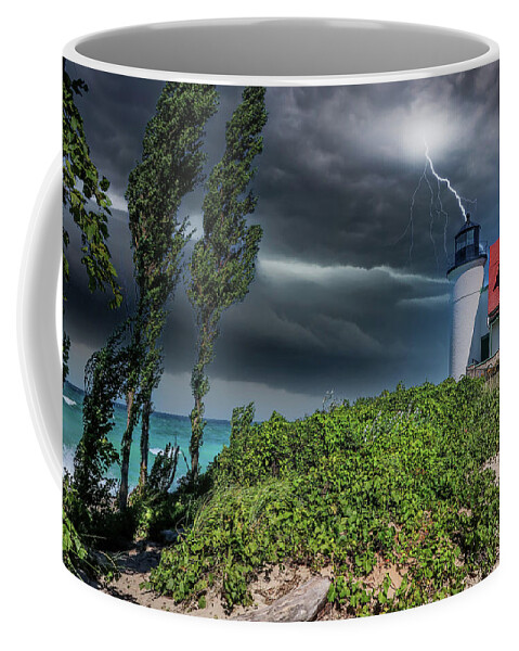 Northernmichigan Coffee Mug featuring the photograph Storm at Point Betsie Lighthouse IMG_2623 by Michael Thomas