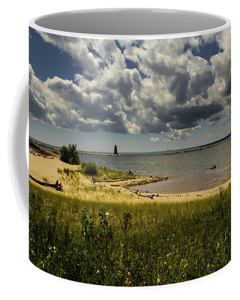 Lake Michigan Coffee Mug featuring the photograph Rain to the West by Deb Beausoleil