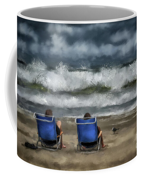 Beach Coffee Mug featuring the digital art Storm Watchers by Lois Bryan