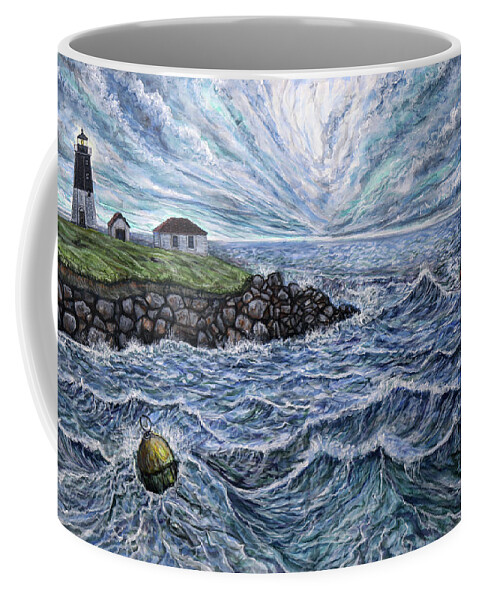 Seascape Coffee Mug featuring the painting Stormy Point Judith by Matthew Stuart