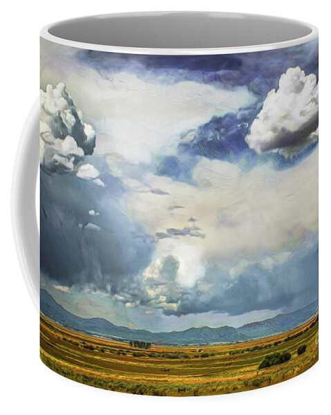 Rain Clouds Coffee Mug featuring the digital art Stormy Skies over Farmland by Susan Vineyard