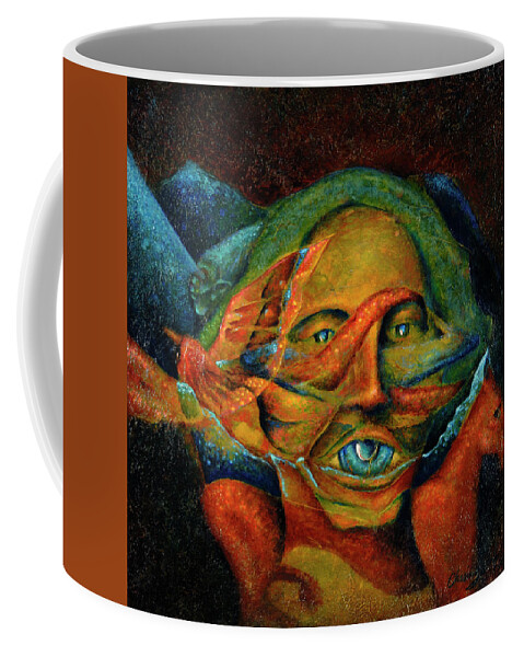 Native American Coffee Mug featuring the painting Storyteller by Kevin Chasing Wolf Hutchins