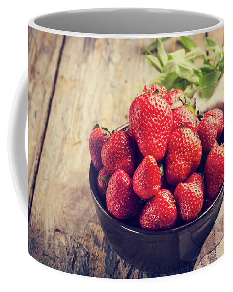 Strawberry Coffee Mug featuring the photograph Strawberries in bowl by Jelena Jovanovic
