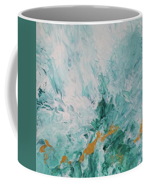 Green Coffee Mug featuring the mixed media Stretch of Gold by Aimee Bruno
