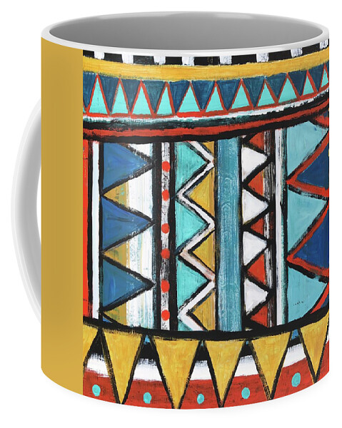 Geometric Coffee Mug featuring the painting Stripes and Triangles V by Cyndie Katz