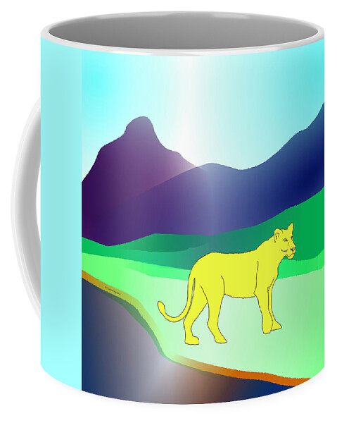 Lion Coffee Mug featuring the digital art Strolling Lion by Teresamarie Yawn