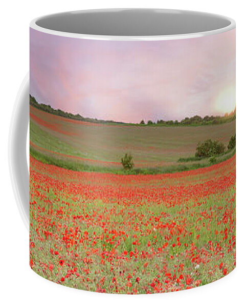 Norfolk Coffee Mug featuring the photograph Norfolk poppy fields at sunrise in England by Simon Bratt
