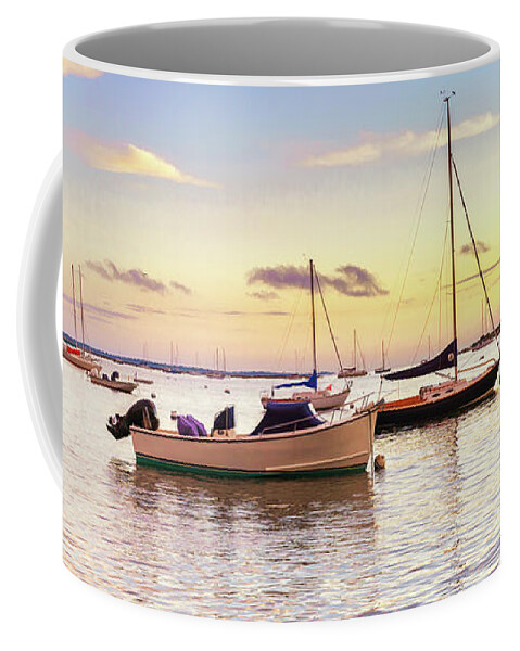 Sailboat Coffee Mug featuring the photograph Stunning Sunset with Wooden Boats by Marianne Campolongo
