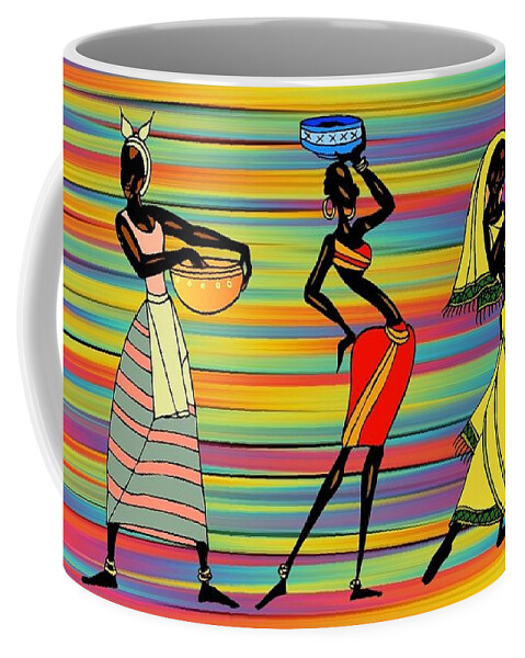 African Coffee Mug featuring the painting Stylized African Women by Nancy Ayanna Wyatt