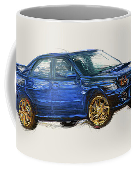 Subaru Coffee Mug featuring the digital art Subaru Impreza WRX Car Drawing by CarsToon Concept