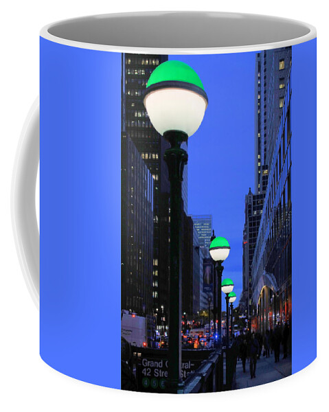 New York City Coffee Mug featuring the photograph Subway Globes at Twilight - A Manhattan Impression by Steve Ember