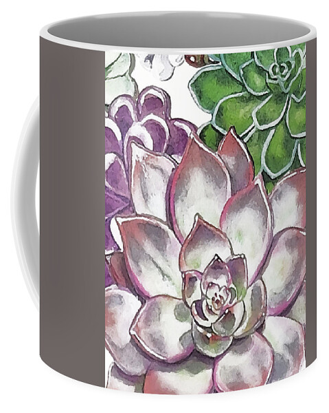 Succulent Coffee Mug featuring the painting Succulent Plants On White Wall Contemporary Garden Design VIII by Irina Sztukowski