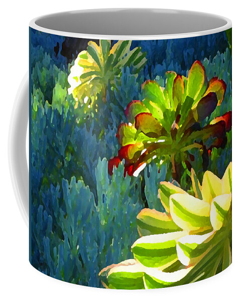 Succulent Coffee Mug featuring the painting Succulents Backlit on Blue 2 by Amy Vangsgard
