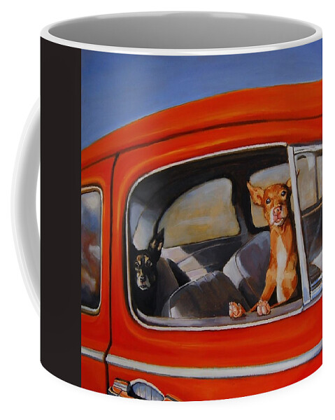 Dogs Coffee Mug featuring the painting If We're Such Good Boys Why Did You Leave Us In The Car by Jean Cormier