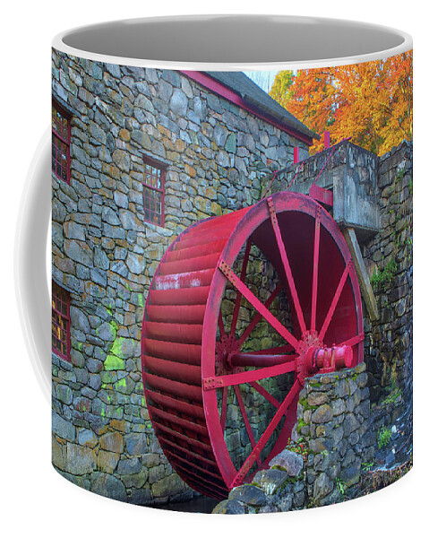 Red Waterwheel Coffee Mug featuring the photograph Sudbury Grist Mill Red Waterwheel by Juergen Roth