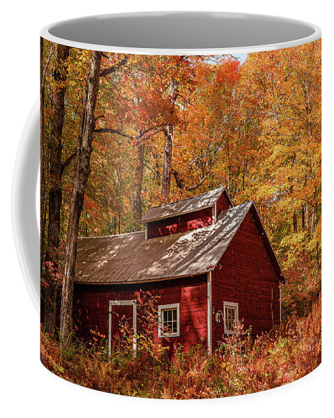 Vermont Coffee Mug featuring the photograph Sugarhouse in Fall - Danville by Tim Kirchoff
