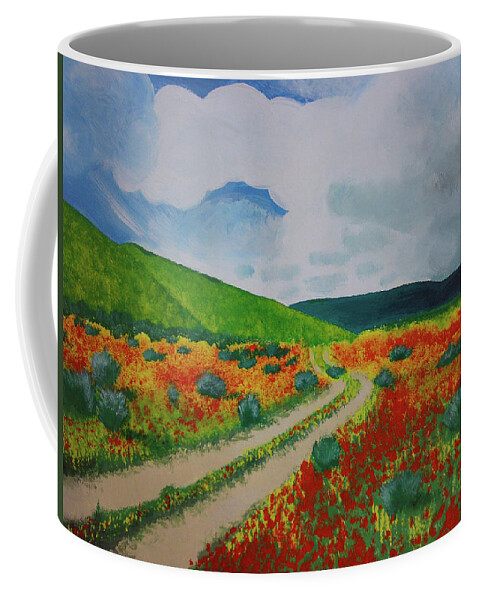 Summer Coffee Mug featuring the painting Summer Meadow, Painting of Trail through Little Flowers by Aneta Soukalova
