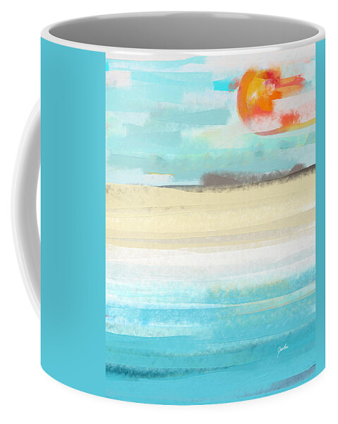 Abstract Coffee Mug featuring the painting Summer Vibes - Abstract Beach Landscape Wall Art - Acrylic Painting by iAbstractArt