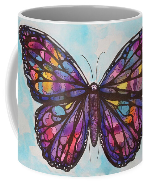 Sun Catcher Coffee Mug featuring the painting Sun catcher Butterfly Violets by Kenneth Pope