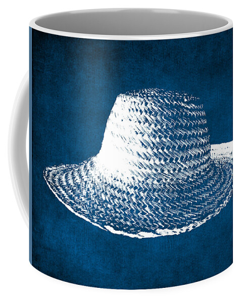 Hat Coffee Mug featuring the mixed media Sun Hat Blue- Art by Linda Woods by Linda Woods