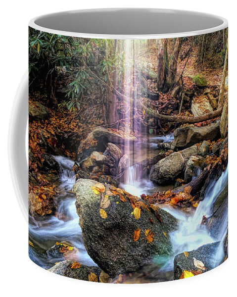 Sun Rays Coffee Mug featuring the digital art Sun Rays Catawba Falls by Amy Dundon