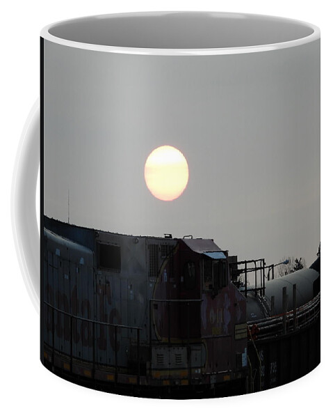 Sun Coffee Mug featuring the photograph Sun Rise over the Train by Amanda R Wright