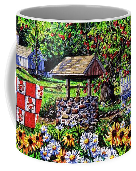 Quilts Coffee Mug featuring the painting Sunbonnets and brown-eyed Susies by Diane Phalen